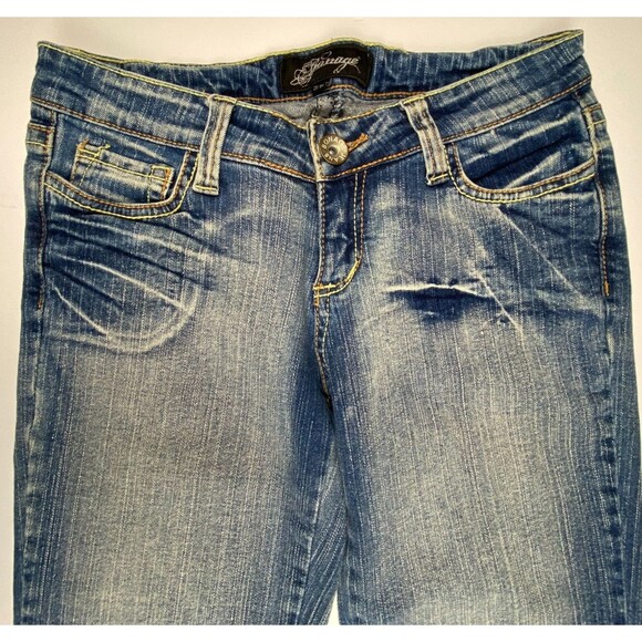 Y2K Vintage Bonage Juniors Women 9/10 Rainbow Embroidered Jeans Blue Low Rise - Picture 3 of 16